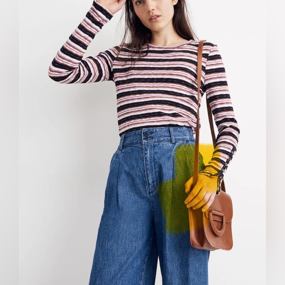 Madewell Button-Sleeve Top in Elsie Stripe